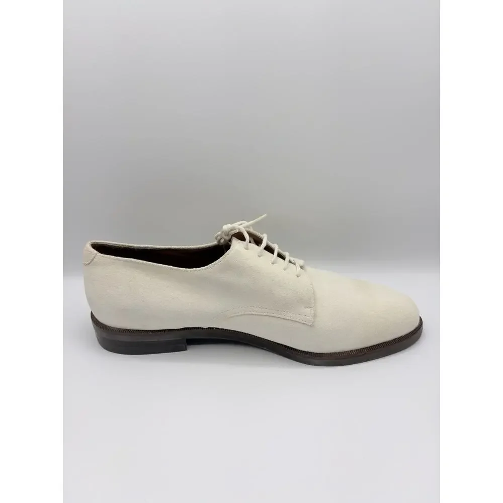Salvatore Ferragamo Suede Derby Shoes Men 9 D Vibram Sole Italy Cream Beige GOOD